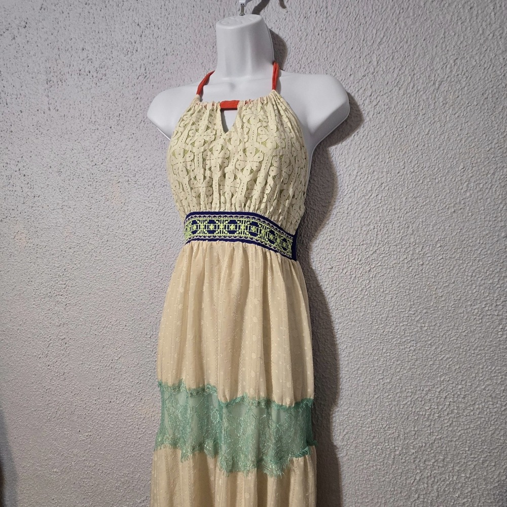 Flying Tomato Lace Tiered Halter Maxi Dress S Cream Boho Festival Cottagecore - Picture 3 of 8